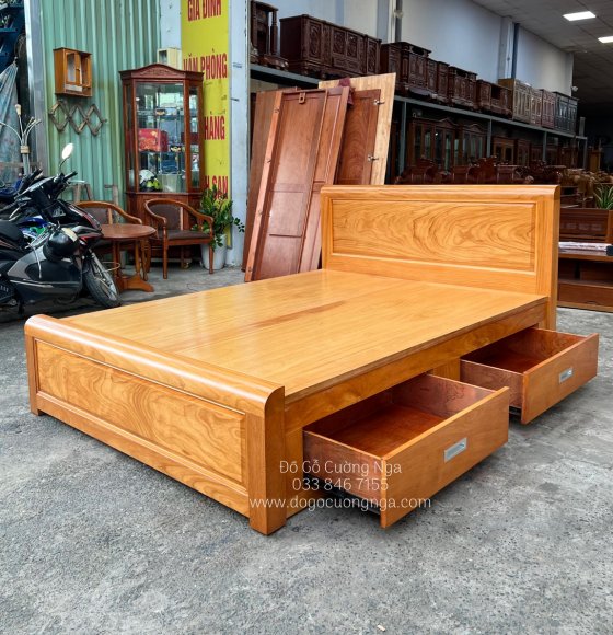 Giường ngủ gỗ Gõ Đỏ 2 ngăn kéo đẹp hiện đại 
