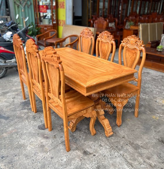 Bộ Bàn Ăn Gỗ Gõ Đỏ 6 Ghế Sang Trọng 