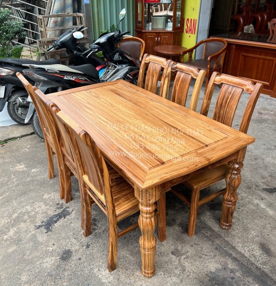 Bộ bàn ăn gỗ hương xám 6 ghế hiện đại - chân tiện 