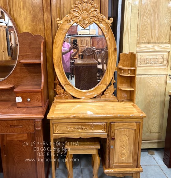 Bàn trang điểm gỗ gõ đỏ 80cm - mẫu ovan đẹp hiện đại giá rẻ
