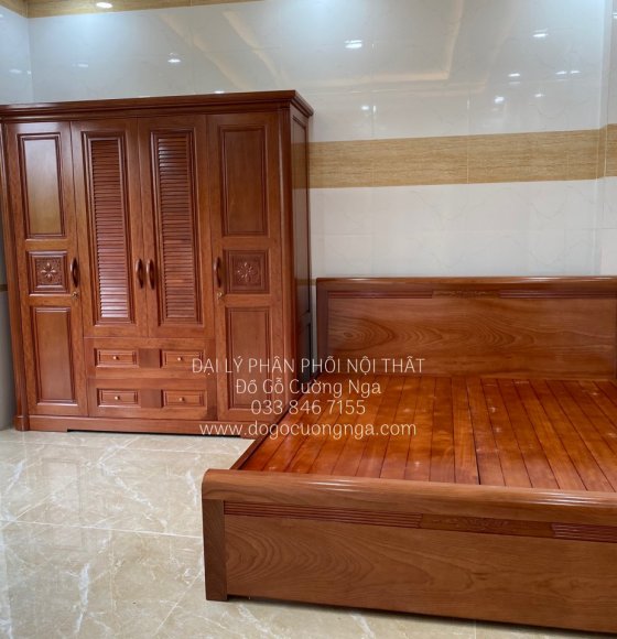 Bộ Combo Phòng Ngủ Giường Tủ Gỗ Xoan Đào Hiện Đại 