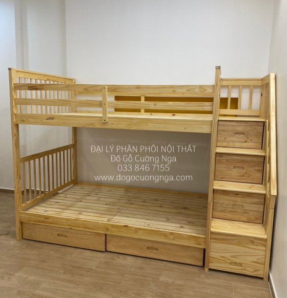 Giường tầng gỗ thông cho bé trên 1m2 dưới 1m2 màu tự nhiên giá rẻ