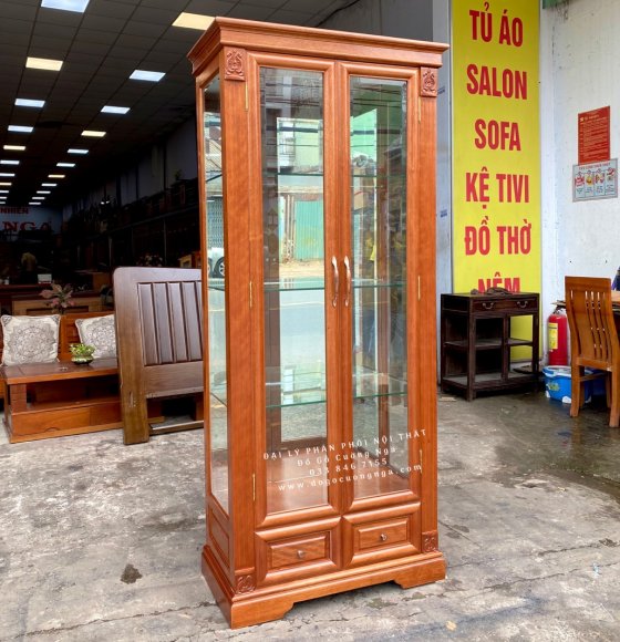 Tủ rượu trang trí gỗ xoan đào vuông 80cm đẹp hiện đại 