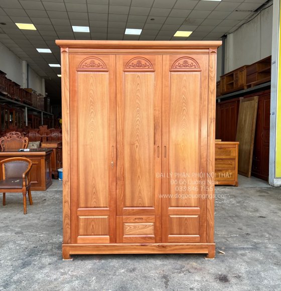 Tủ quần áo gỗ xoan đào 3 cánh giá rẻ hiện đại