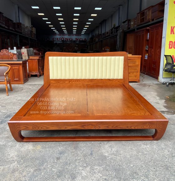 Giường ngủ gỗ sồi nga kiểu nhật hiện đại chân quỳ - bọc nệm 