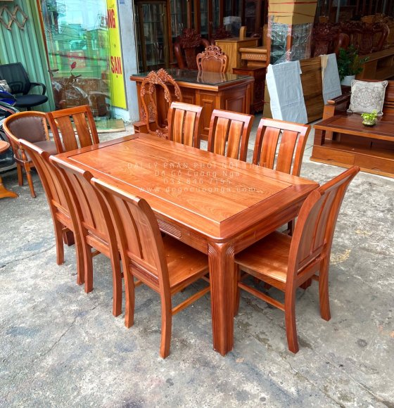 Bộ bàn ăn gỗ xoan đào hiện đại 8 ghế đẹp 