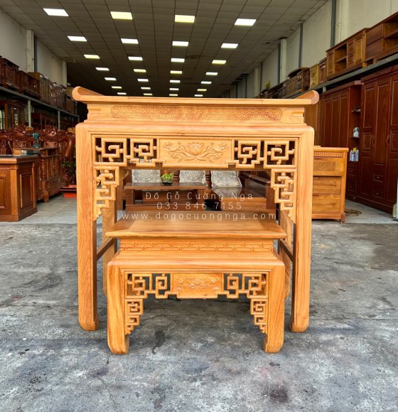 Bàn Thờ Gia Tiên Án Gian Gỗ Gõ Đỏ 1m27 Chiện Sen Hiện Đại 