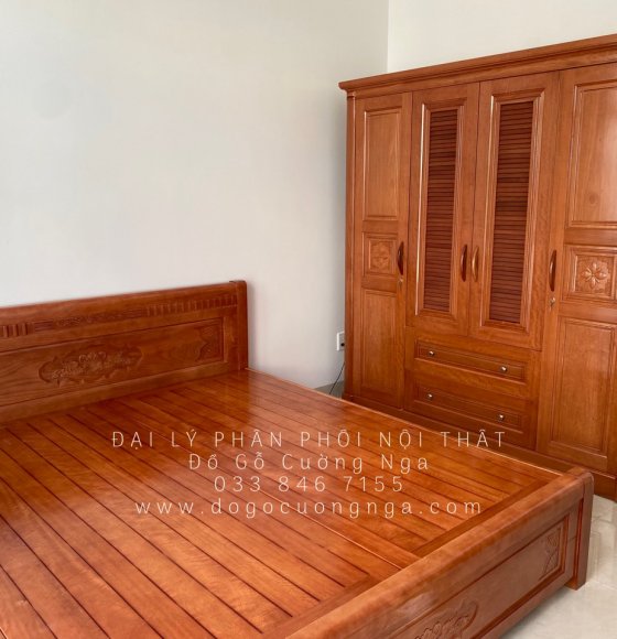 Combo Giường Tủ Phòng Ngủ Gỗ Tự Nhiên Hiện Đại Giá Rẻ 