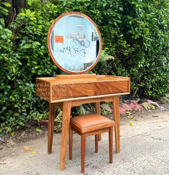 Bàn trang điểm gỗ hương xám hiên đại 80cm kiểu Hàn Quốc 