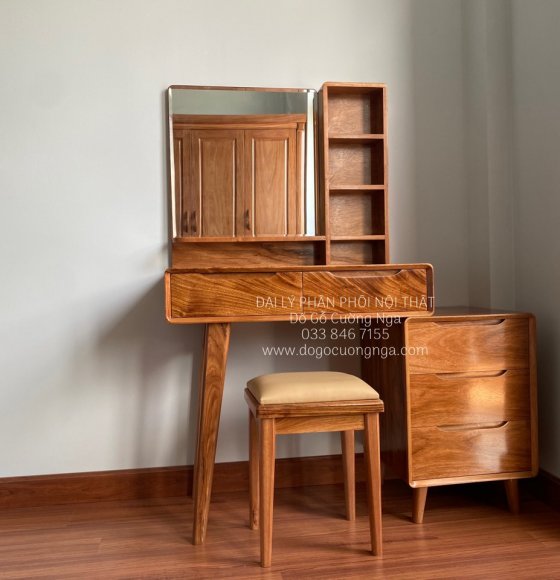 Bàn Trang Điểm Gỗ Hương Xám 80cm Kéo Ra 1m1 Hiện Đại 