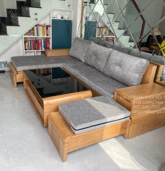 Bộ Bàn Ghế Phòng Khách Sofa Gỗ Sồi Nga Hiện Đại Kèm Nệm Đẹp