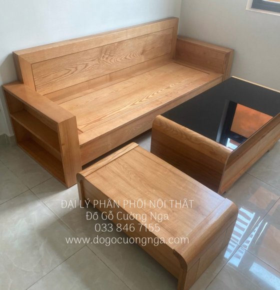 Bộ ghế sofa gỗ sồi nga văng nhỏ gọn 
