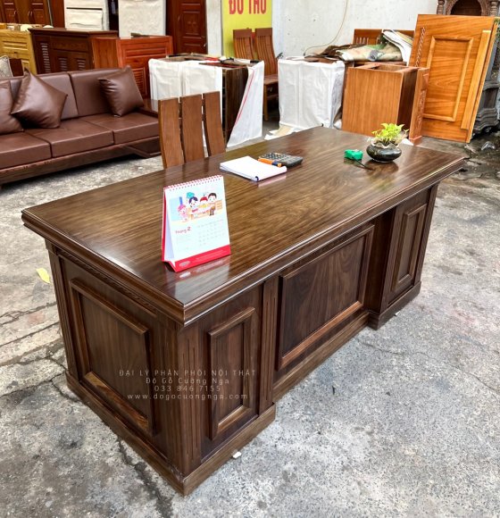 Bàn Ghế Làm Việc Giám Đốc Gỗ Hương Xám Hiện Đại 1m6 - Màu Óc Chó 