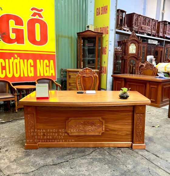 Bàn Ghế Làm Việc Gỗ Gõ Đỏ 1m8 Mẫu Hoa Dây