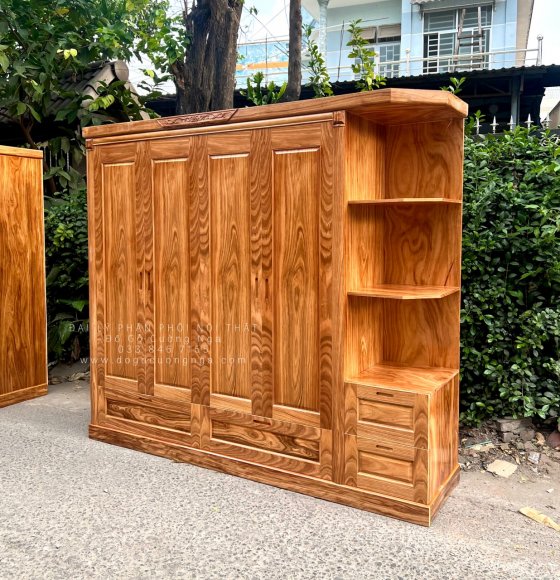 Tủ Quần Áo Gỗ Hương Xám 4 Cánh Góc Trang Trí Hiện Đại - Vế Phải 