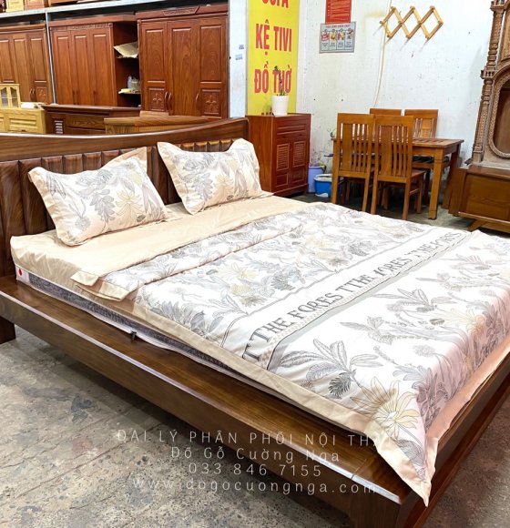 Giường Ngủ Kiểu Nhật Chân Quỳ  Gỗ Hương Xám Màu Óc Chó