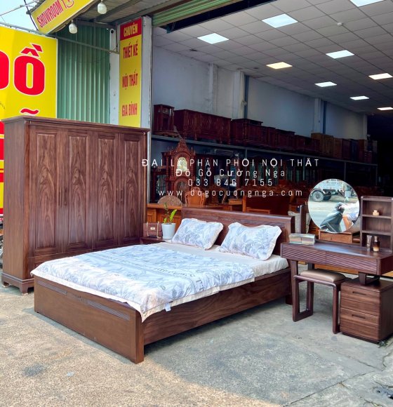 Bộ Combo Phòng Ngủ Gỗ Óc Chó Hiện Đại Bền Đẹp 