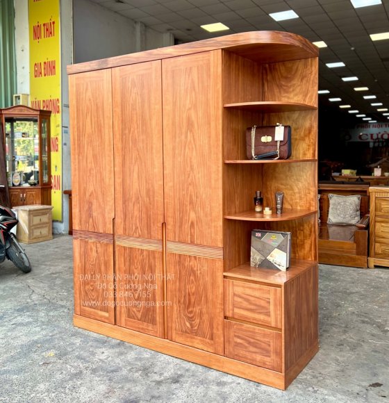 Tủ Quần Áo Gỗ Cẩm Vân 3 Cánh Góc Trang Trí Bền Đẹp 