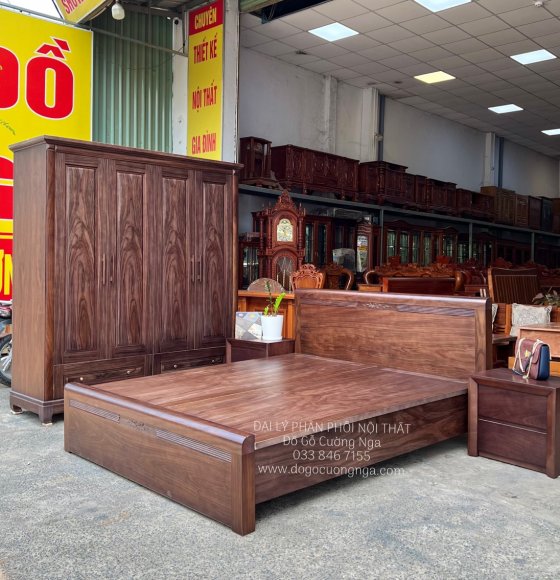 Giường Ngủ Gỗ Óc Chó Chỉ Hoa - Phản Liền 