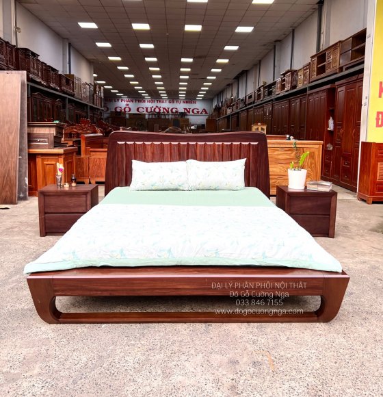 Giường Ngủ Kiểu Nhật Chân Quỳ Gỗ Cẩm Màu Óc Chó