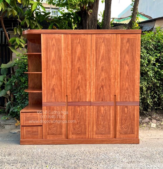 Tủ Quần Áo Gỗ Cẩm Vân 4 Cánh Góc Trang Trí Hiện Đại 