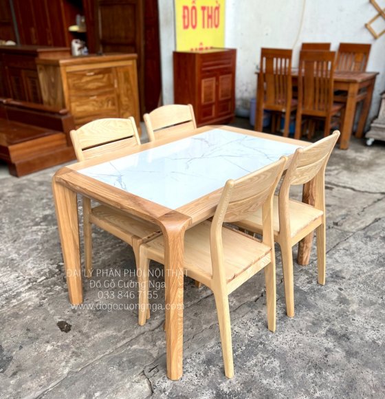 Bàn Ăn Gỗ Sồi Mặt Đá 4 Ghế Hiện Đại Loại 1 Sơn Incher