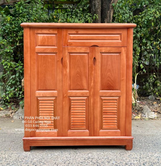 Tủ Giày Dép Gỗ Xoan Đào 3 Cánh Hiện Đại - Cao 1m2 