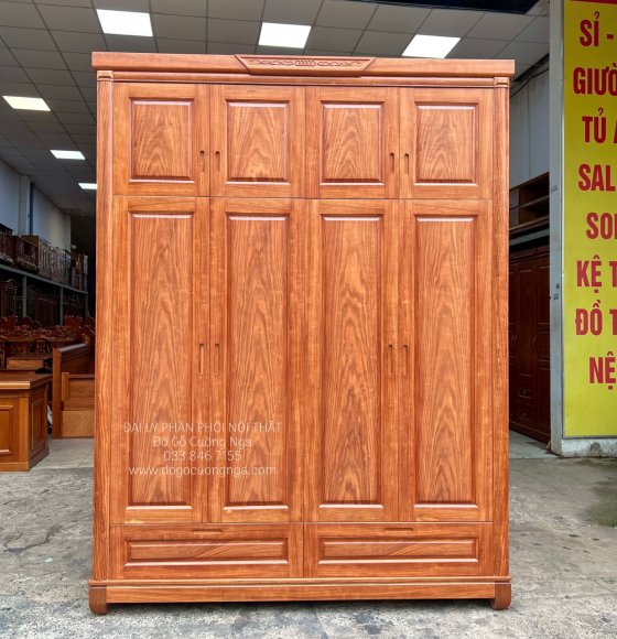 Tủ Quần Áo Gỗ Cẩm Vân 4 Cánh 2 Tầng Đẹp - Két Âm