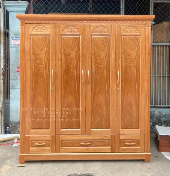 Tủ Áo Gỗ Đinh Hương Mẫu Hoa Vòm 4 Cánh - 2m
