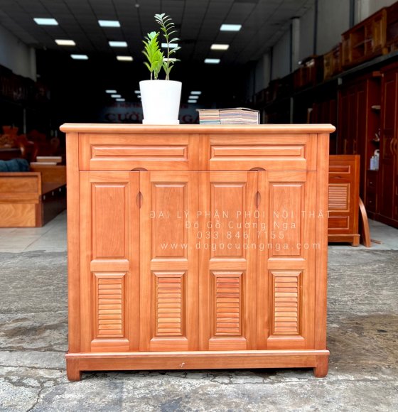 Tủ Giày Dép Gỗ Xoan Đào 4 Cánh Cao 1m2 Lá Sách