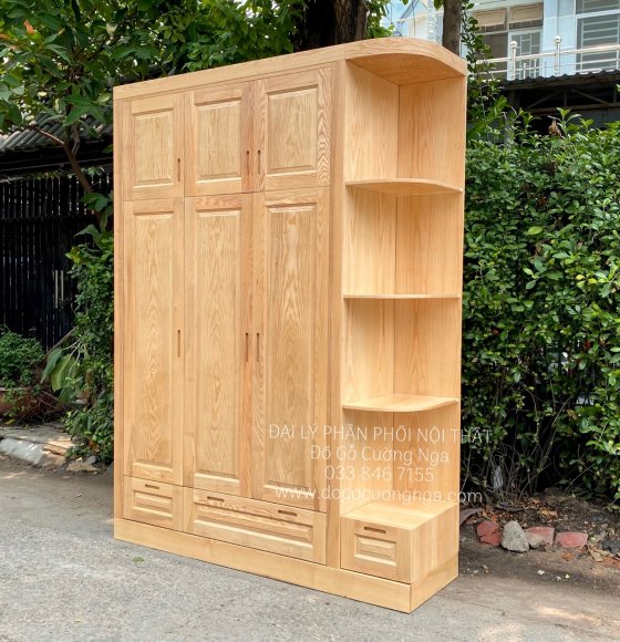 Tủ Quần Áo Gỗ Sồi Nga 3 Cánh 2 Tầng Góc Trang Trí 