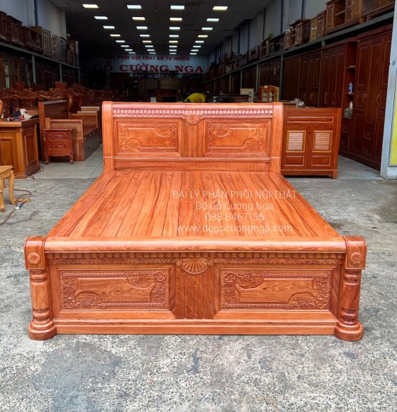 Giường Ngủ Gỗ Hương Đá Cao Cấp Vạt Phản - Mẫu Quạt 