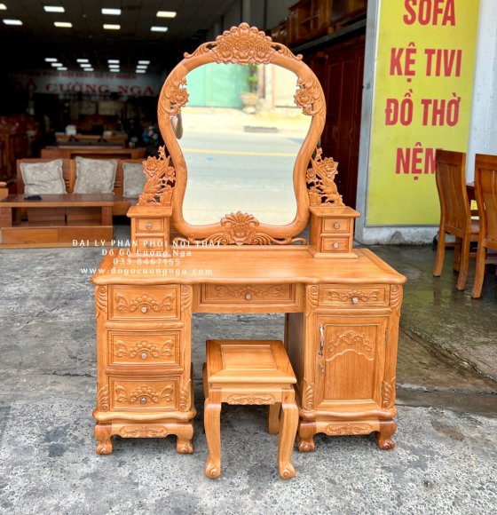 Bàn Trang Điểm Gỗ Gõ Đỏ Cao Cấp 1m2 - Hoa Hồng