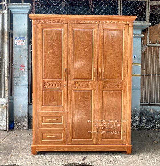 Tủ Aó Gỗ Đinh Hương Mẫu Đồng Tiền 3 Cánh - 1m6