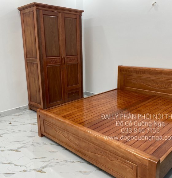 Bộ Giường Tủ Phòng Ngủ Gỗ Tự Nhiên Giá Rẻ 2 Chi Tiết