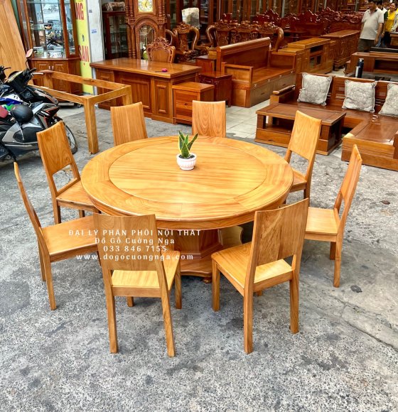 Bàn Ăn Gỗ Gõ Đỏ Tròn 8 Ghế Hiện Đại Đẹp Uy Tín 