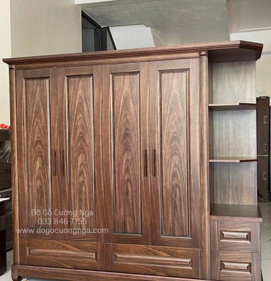Tủ Quần Áo Gỗ Óc Chó 4 Cánh Góc Trang Trí