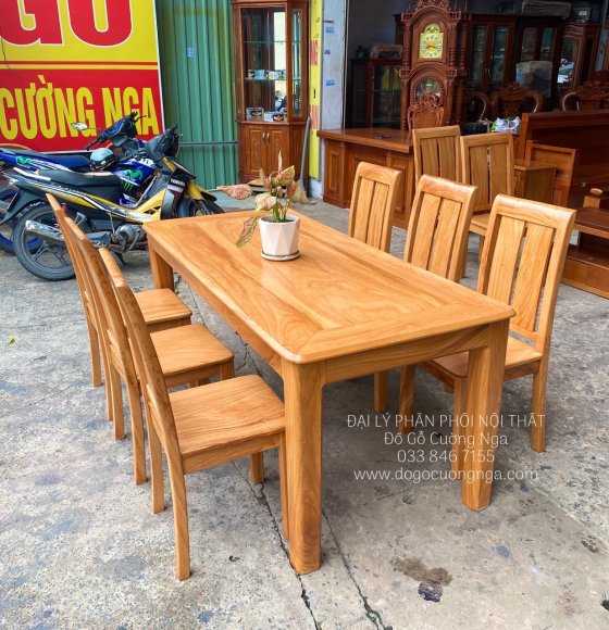 Bàn Ăn Gỗ Gõ Đỏ 6 Ghế Mặt Liền Hiện Đại Cao Cấp 
