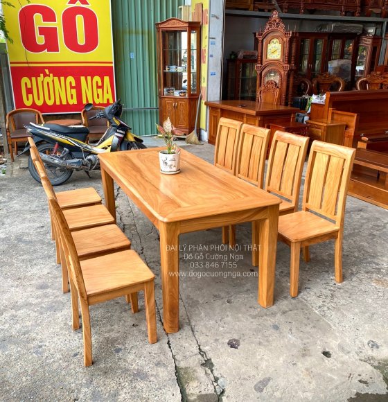 Bàn Ăn Gỗ Gõ Đỏ 8 Ghế Hiện Đại Ghế Hai Lá