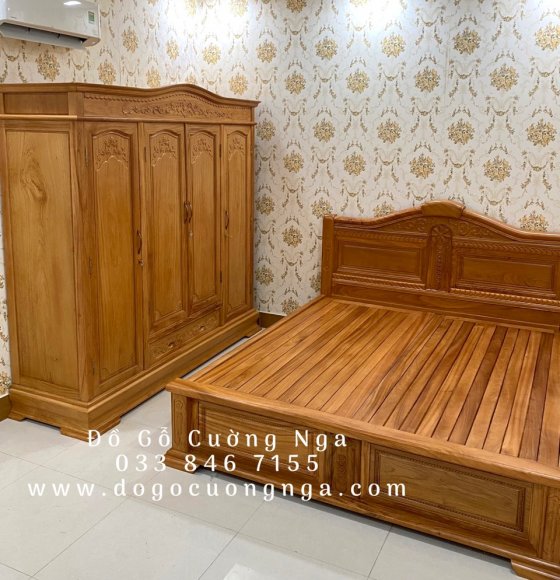 Bộ combo giường tủ quần áo gỗ gõ đỏ cao cấp 