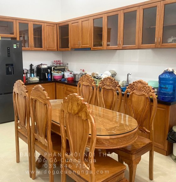 Bộ Bàn Ăn Gỗ Gõ Đỏ 6 Ghế Mẫu Ô Van 