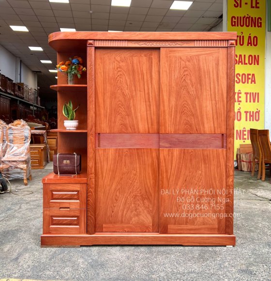 Tủ Quần Áo Gỗ Hương Đá Cửa Lùa 2 Cánh Góc Trang Trí 