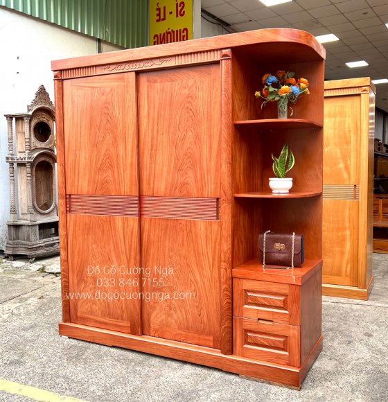 Tủ Quần Áo Gỗ Hương Đá Cửa Lùa Góc Trang Trí 1m9 - Vế Phải