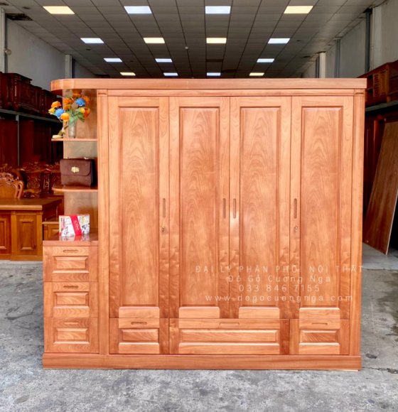 Tủ Quần Áo Gỗ Xoan Đào 4 Cánh Góc Trang Trí Đẹp