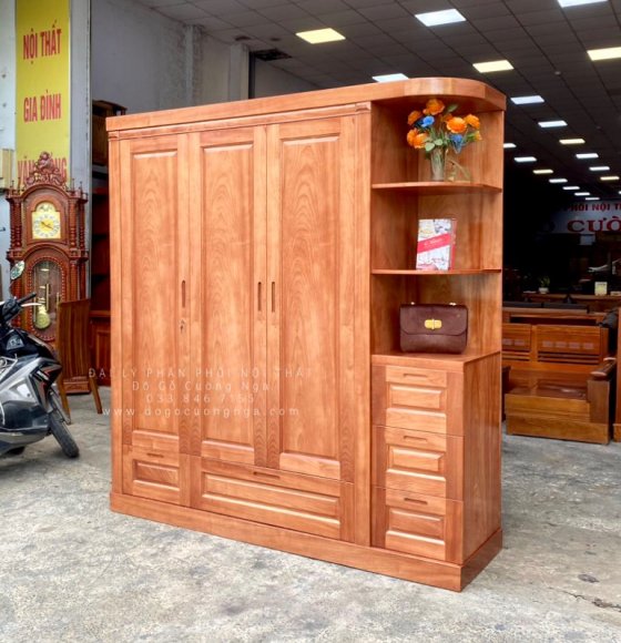 Tủ Quần Áo Gỗ Xoan Đào 3 Cánh Kệ Trang Trí 
