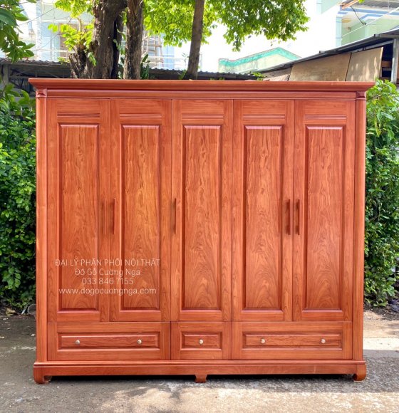 Tủ Quần Áo Gỗ Hương Đá 5 Cánh Trơn Hiện Đại 