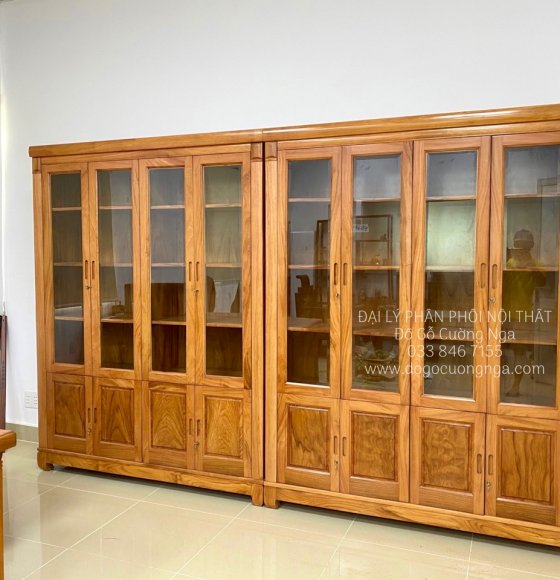 Tủ Hồ Sơ - Tủ Sách Gỗ Gõ Đỏ 4 Cánh Cao Cấp