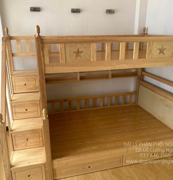Giường Tầng Gỗ Sồi Nga Hiện Đại Cho Bé Yêu Trên 1m2 Dưới 1m4 