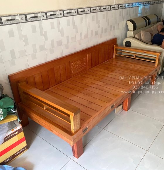 Giường gấp thành ghế gỗ sồi 1m6 giá rẻ 