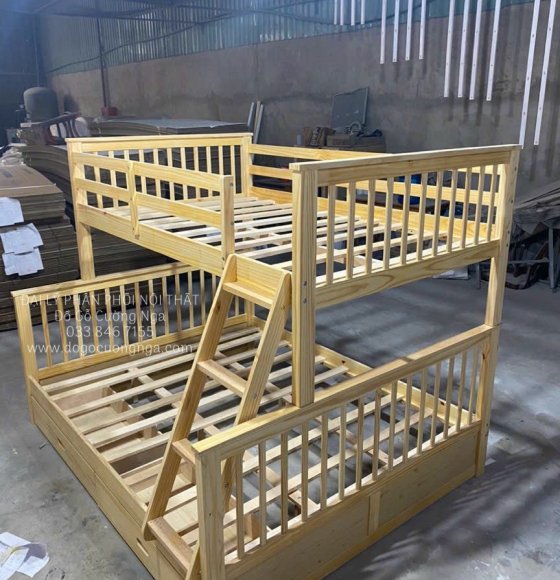 Giường Tầng Gỗ Thông Cho Bé Giá Rẻ Trên 1m2 Dưới 1m6